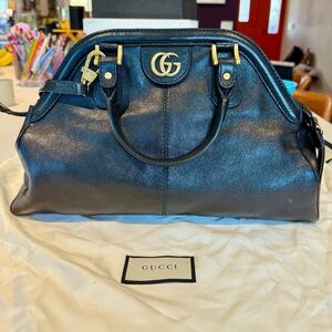 AUTHENTIC Gucci Animalier Black Leather Tiger Head GG Top Handle Bag